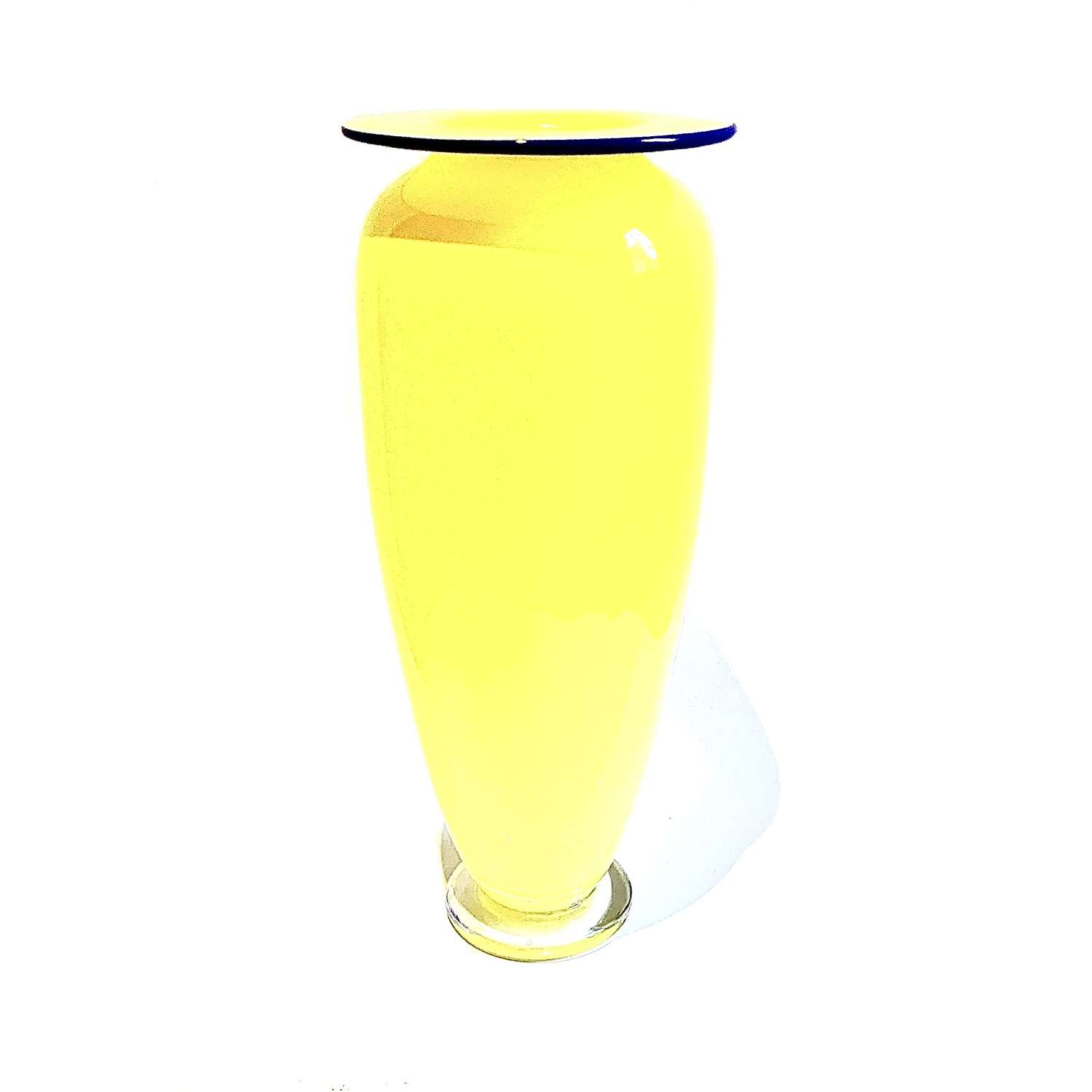 Yellow, Clear & Blue Rim Glass Vase Carlo Moretti, Murano (Attributed)