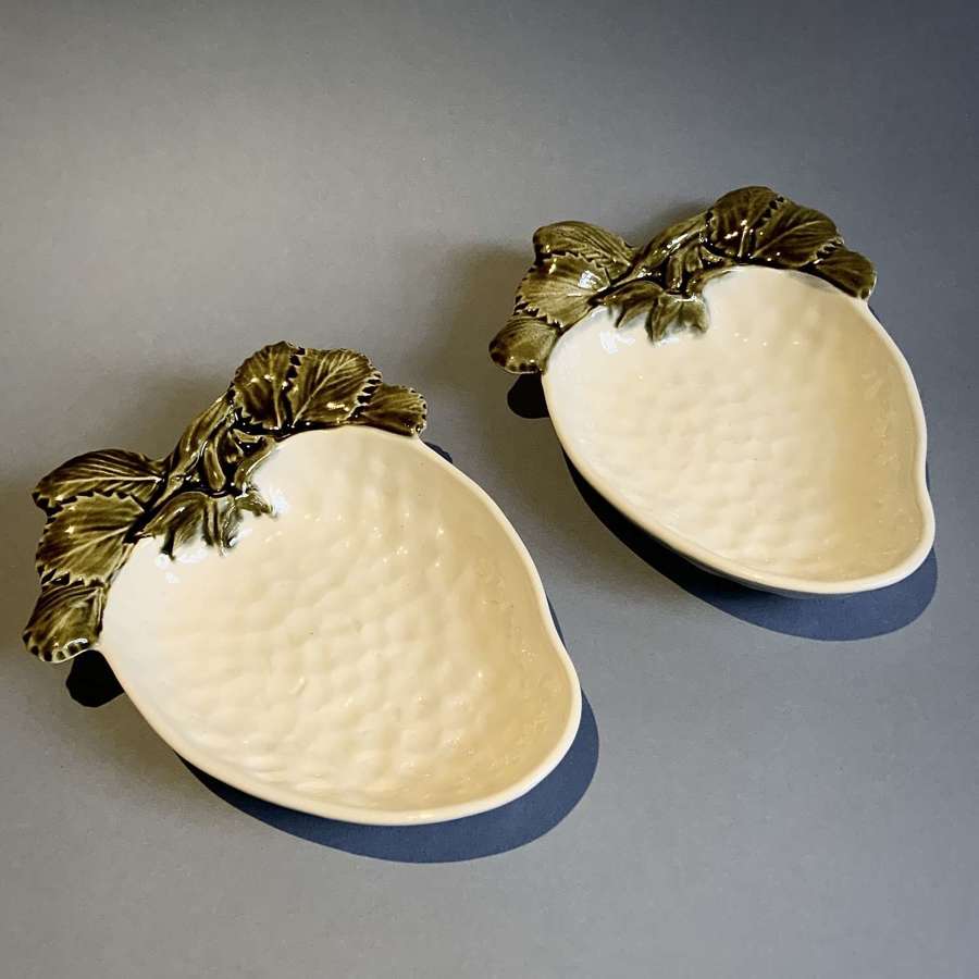 Vintage Pair of ‘Casa Pupo’ White Strawberry Pattern Majolica Dishes