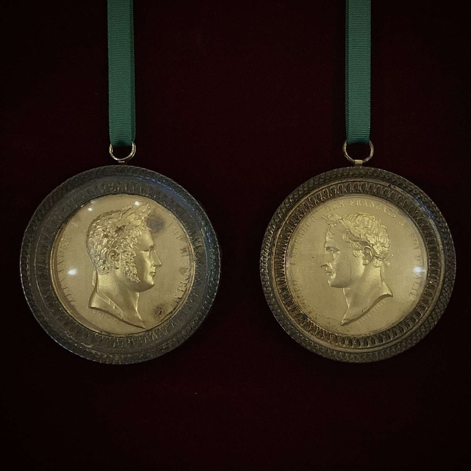 Pair Gilt Bronze Plaques Tsar Alexander I Emperor of Russia & Napoleon