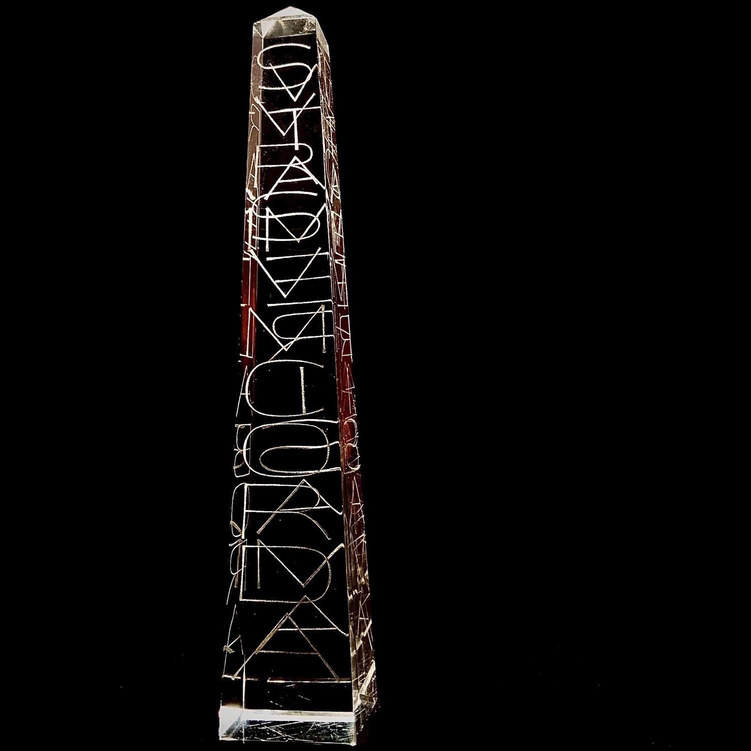 David Peace, M.B.E., F.S.A. (1915-2003) Engraved Crystal Obelisk