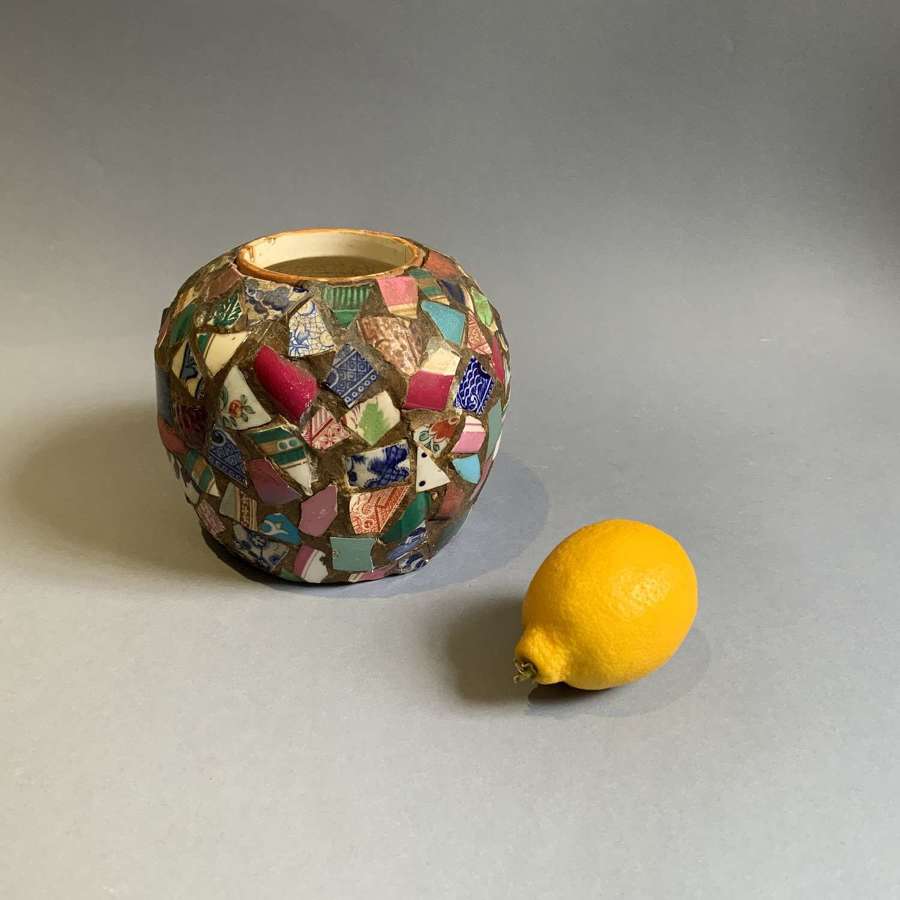 A Good “Memory Ware” (or “Pique Assiette”) Pot Sherd Mosaic Jar