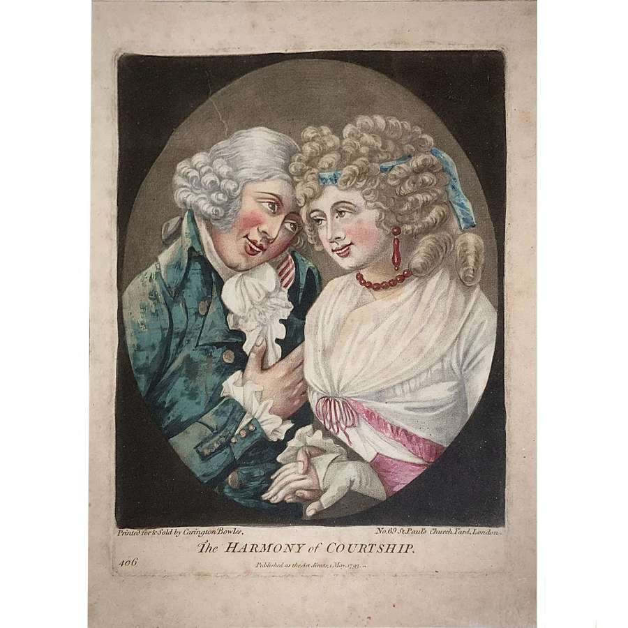 ‘The Harmony of Courtship” 18th Century Mezzotint Miniature Droll