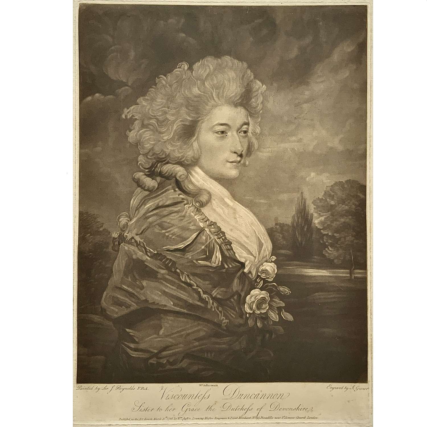 Sir Joshua Reynolds (after) “Viscountess Duncannon” Mezzotint Portrait