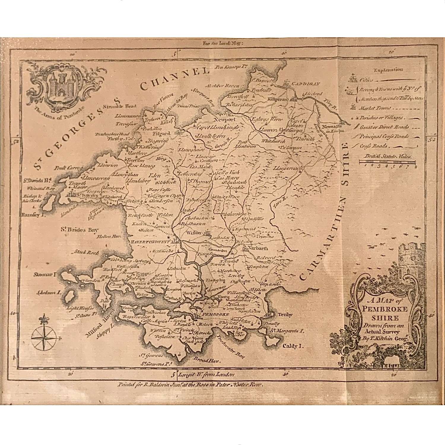 Thomas Kitchin (1719-1784) antique map of “Pembrokeshire”, circa 1750