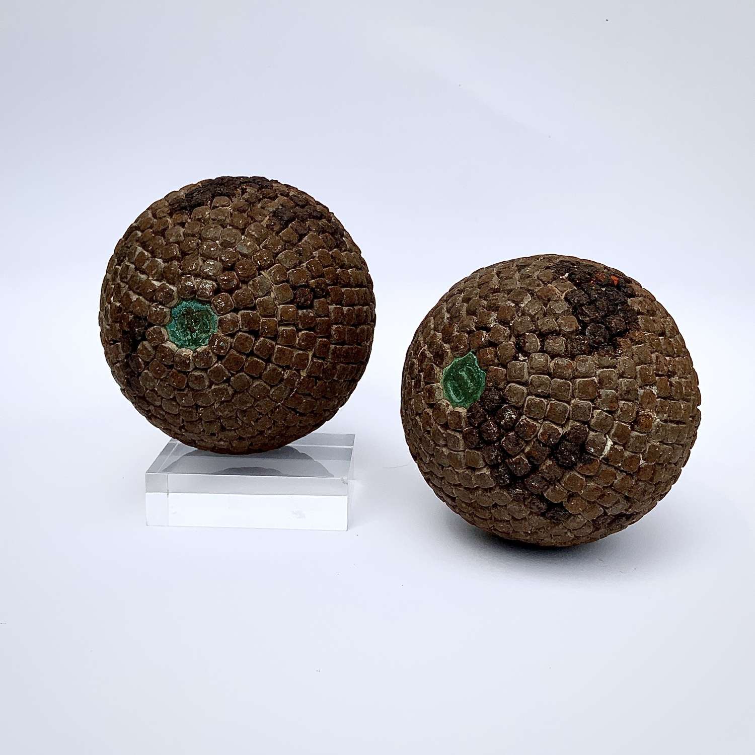 Antique Pair 19th Century Nail Studded Boules Balls ‘Pétanque à Clous’