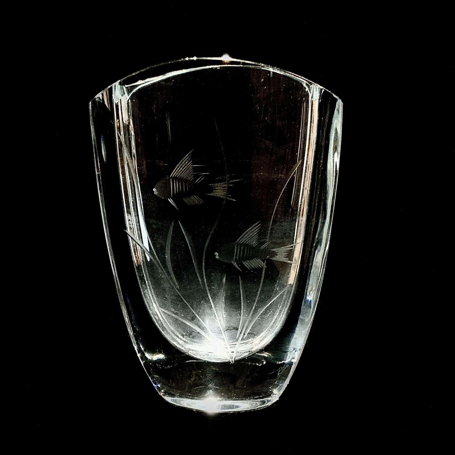 A Hand Engraved Strömbergshyttan Swedish Artglass Lead Crystal Vase