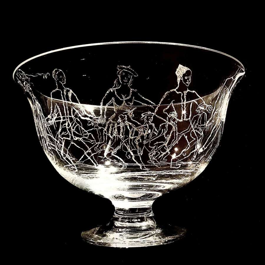 Lead crystal glass bowl depicting "Kalamatianós" (Circle Folk-Dance)