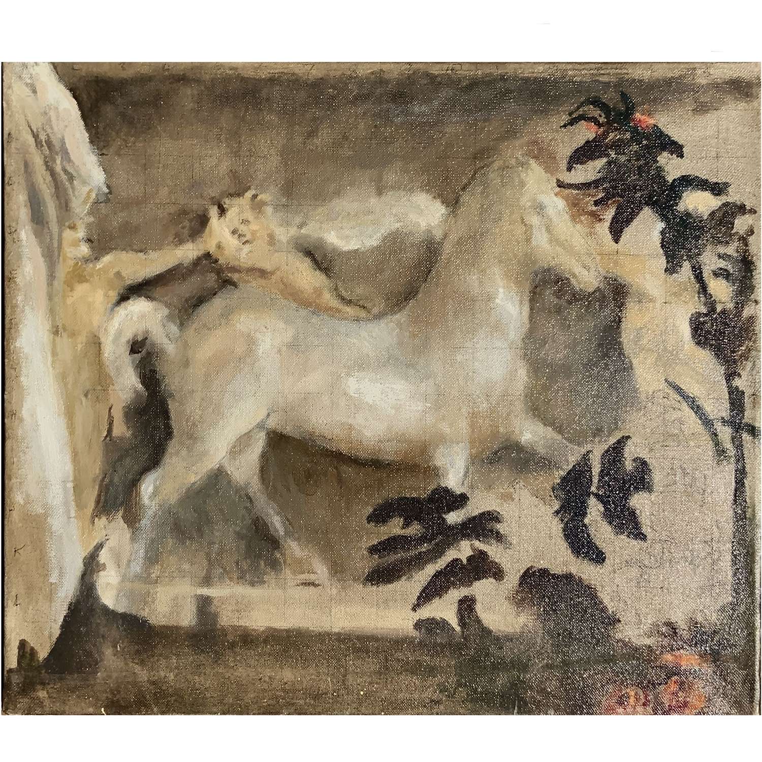 English School C.20th Painting of Classical Greek Carved Horse Relief