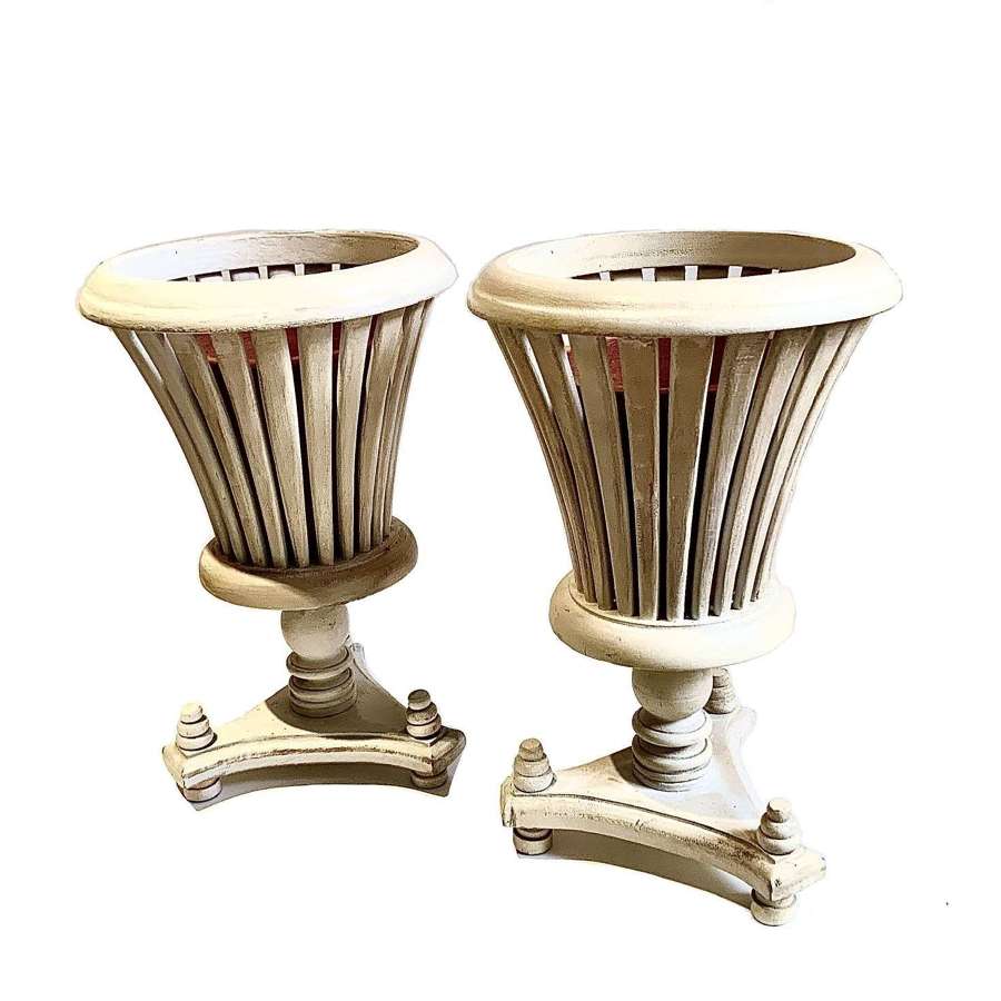 A Good Pair of Regency-Style Cream Painted, Slatted Wood Planters
