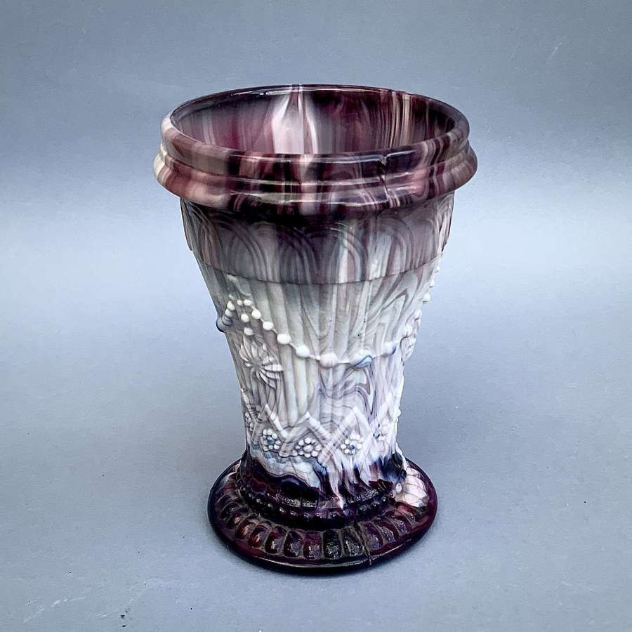 John Derbyshire Purple Malachite Pressed Victorian Slag Glass Vase