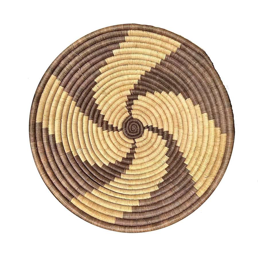 Large African Stained & Woven Sisal & Sweet Grass Spiral ‘Wall Basket’