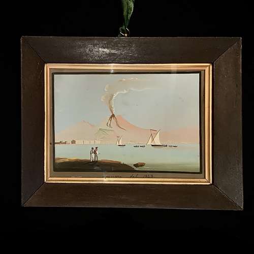 Pair Neapolitan School “Day” & “Night” Scenes of Vesuvius Eruption