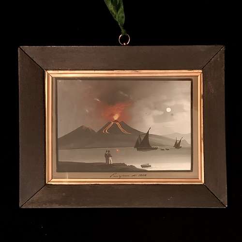 Pair Neapolitan School “Day” & “Night” Scenes of Vesuvius Eruption