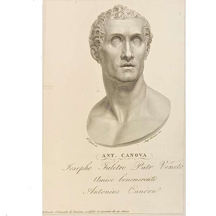 Antique Print of Self Portrait Bust of Antonio Canova (1757–1822)