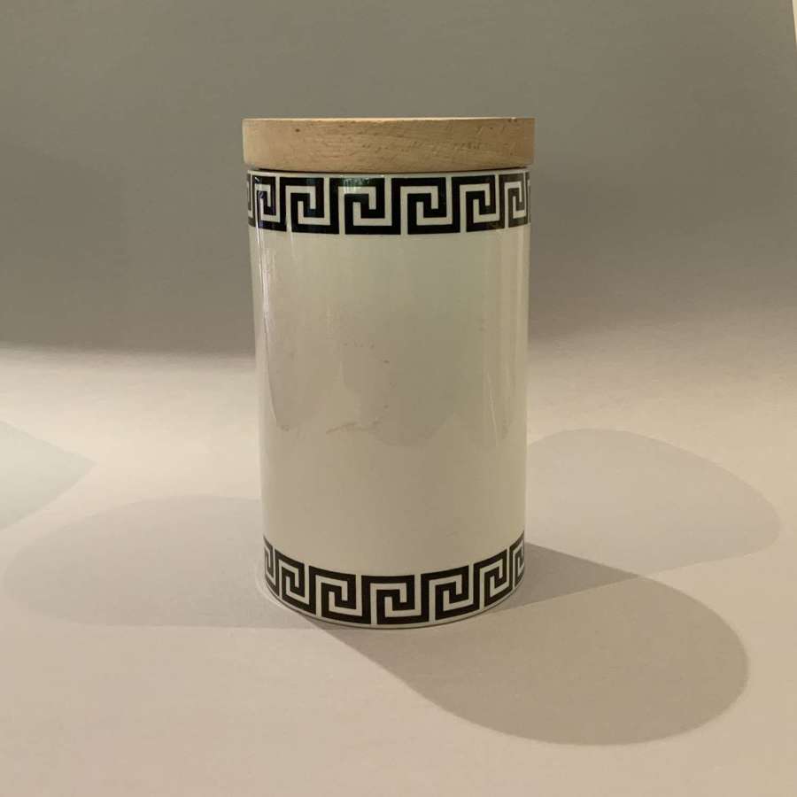 A Portmeirion Black & White "Greek Key" Wooden Lid Storage Jar or Pot