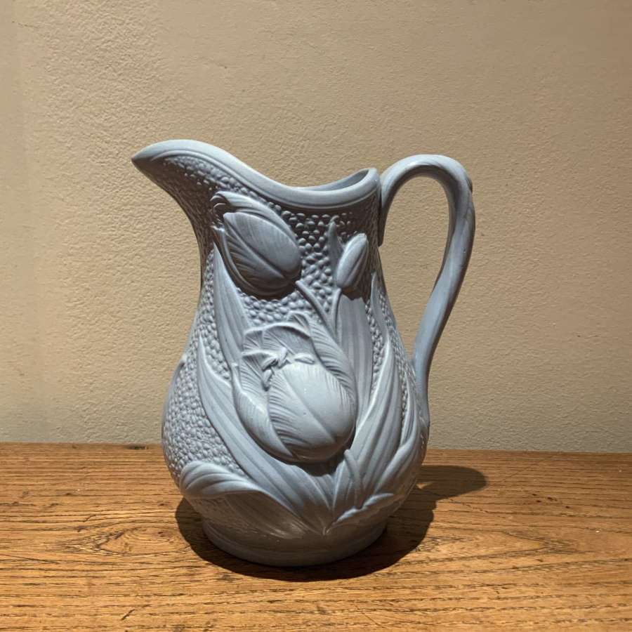 Antique Victorian Relief Moulded Stoneware Tulip Jug by James Dudson