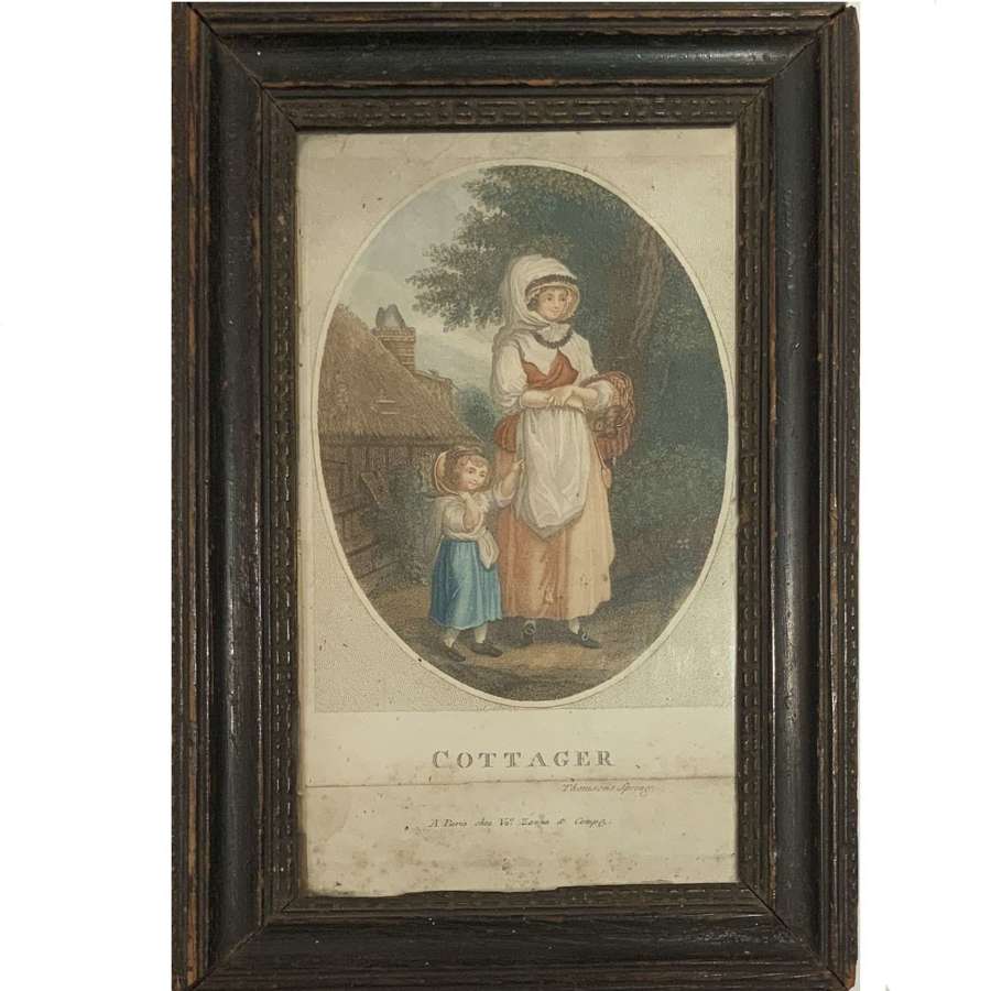 "Cottager" Antique George III Rustic Framed and Glazed Print