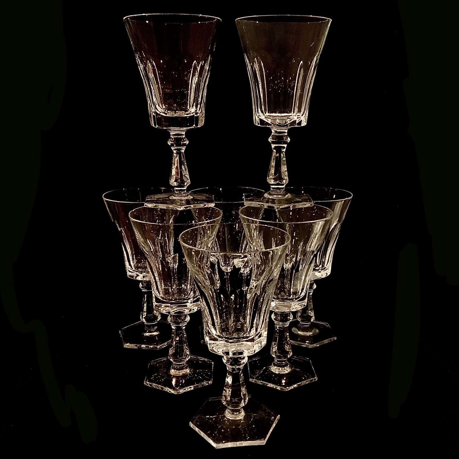 A Set of Eight “Harcourt Pattern” Style French Crystal Wine Goblets