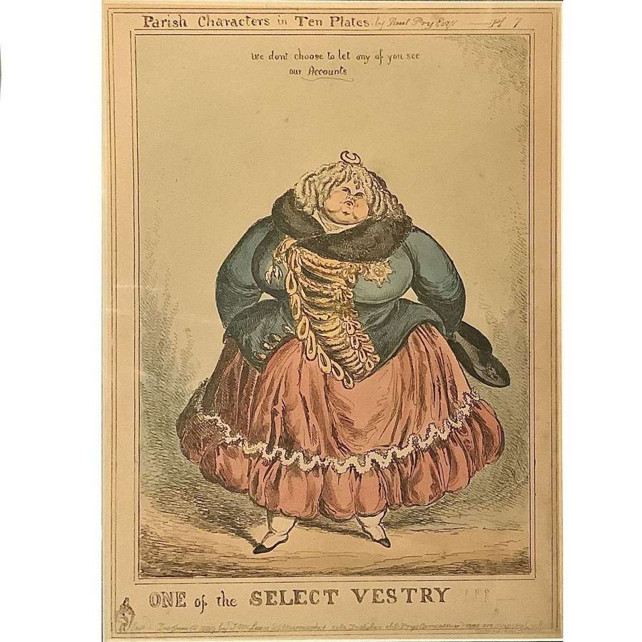 &ldquo;One of the Select Vestry!!!&ldquo; Original Regency Caricature Print, 1829