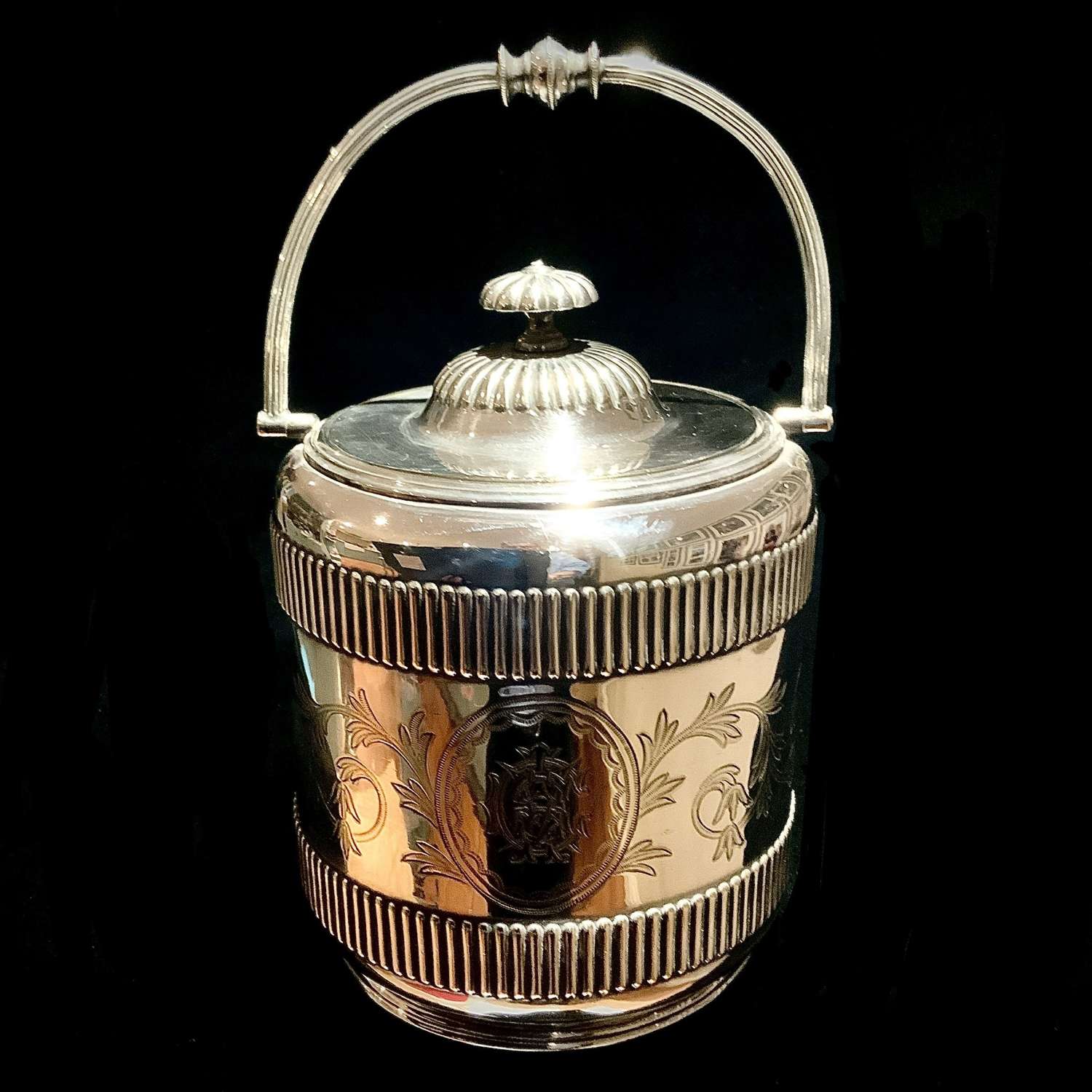 Victorian Monogrammed & Crested Silver Plate Biscuit Barrel Ice Bucket