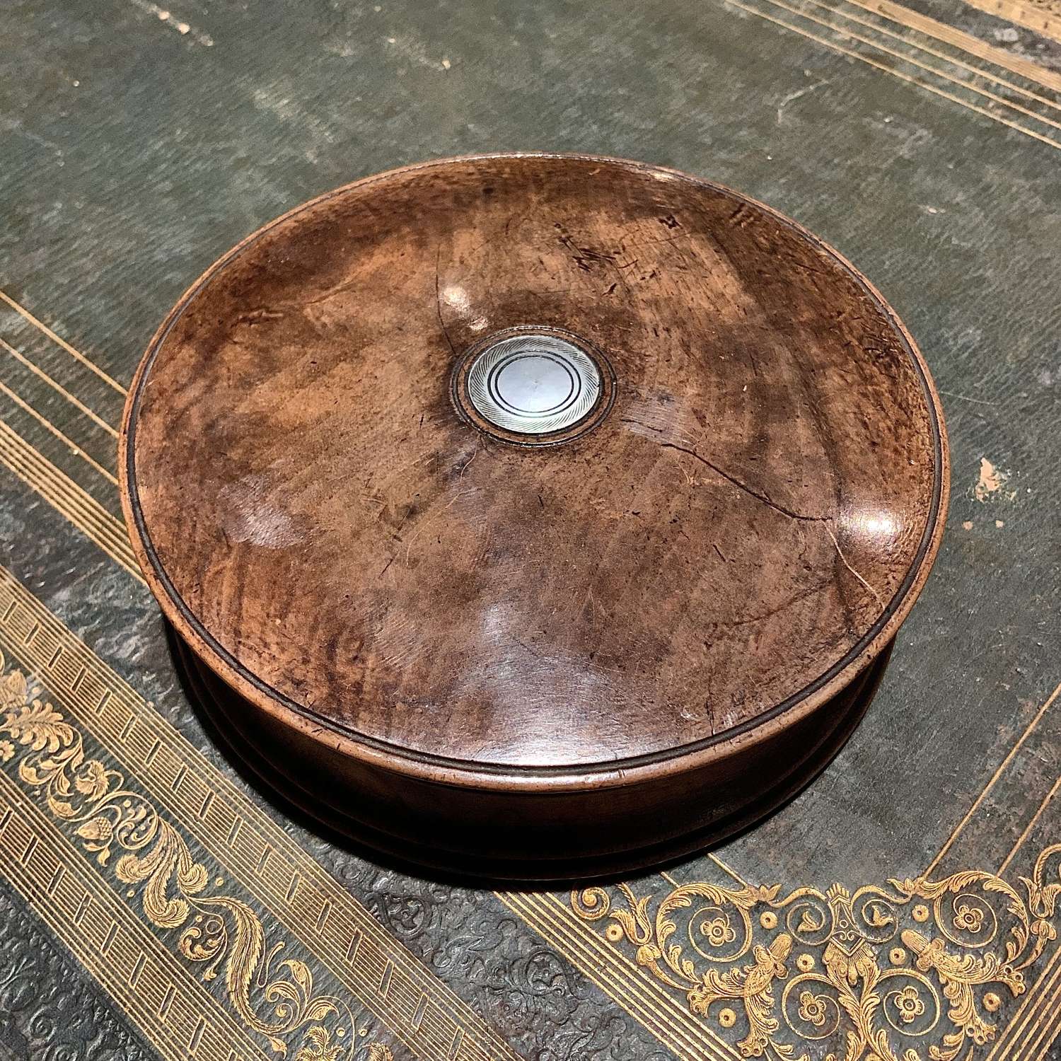 A 19th Century Turned Fruitwood & Mother Of Pearl Treen Snuff Box