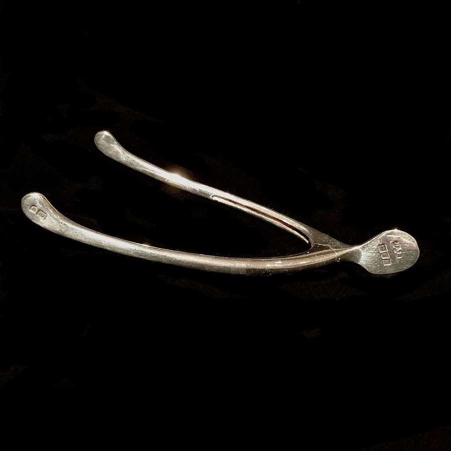 Edwardian Novelty Wishbone Shape Sterling Silver Sugar Tongs or Nips