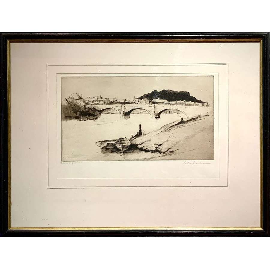 Antique Print &ldquo;Bridge At Caerleon&rdquo; by Peter Graham RA (1836-1921)
