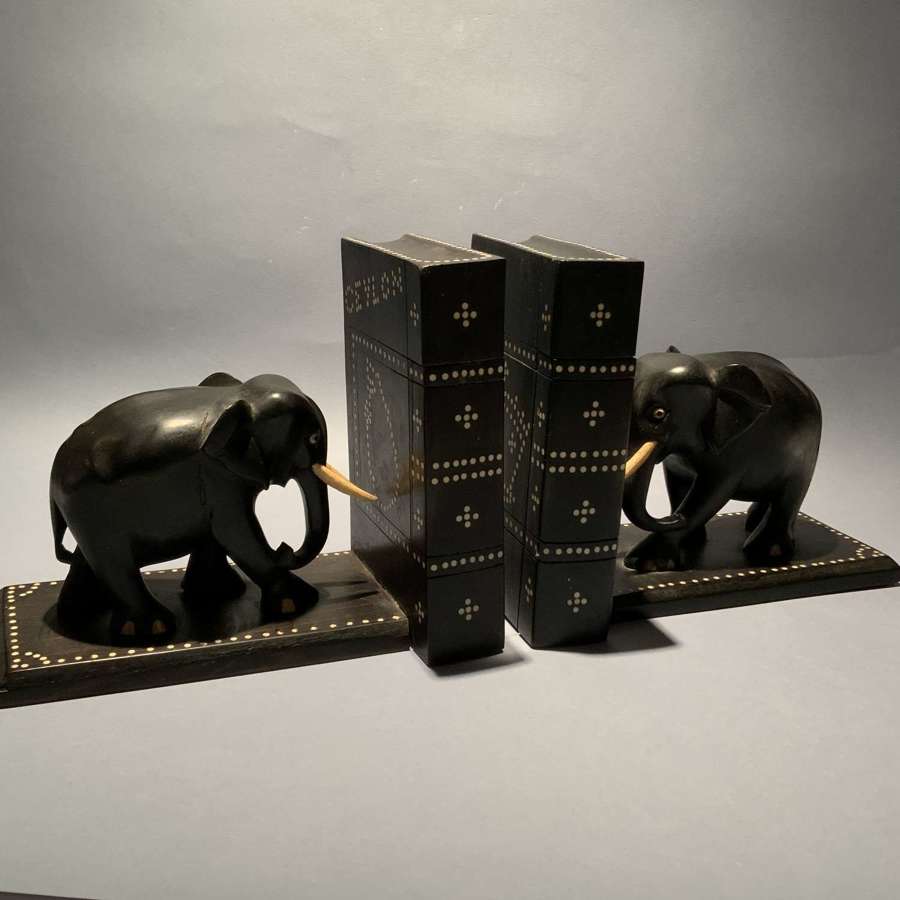 A Pair of Elephant-Shape “Ceylon” (Sri Lanka) Souvenir Bookends