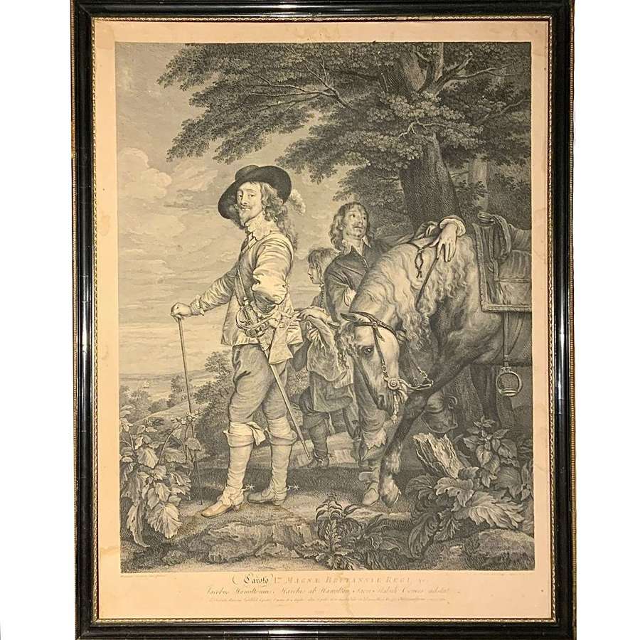 Large Antique Etching of King Charles I after Sir Anthony Van Dyck