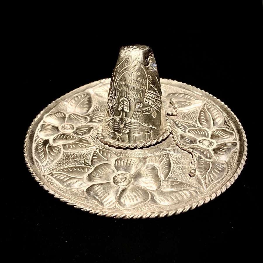 A Sterling Silver Repouss&eacute; Work Mexican Sombrero Ornament
