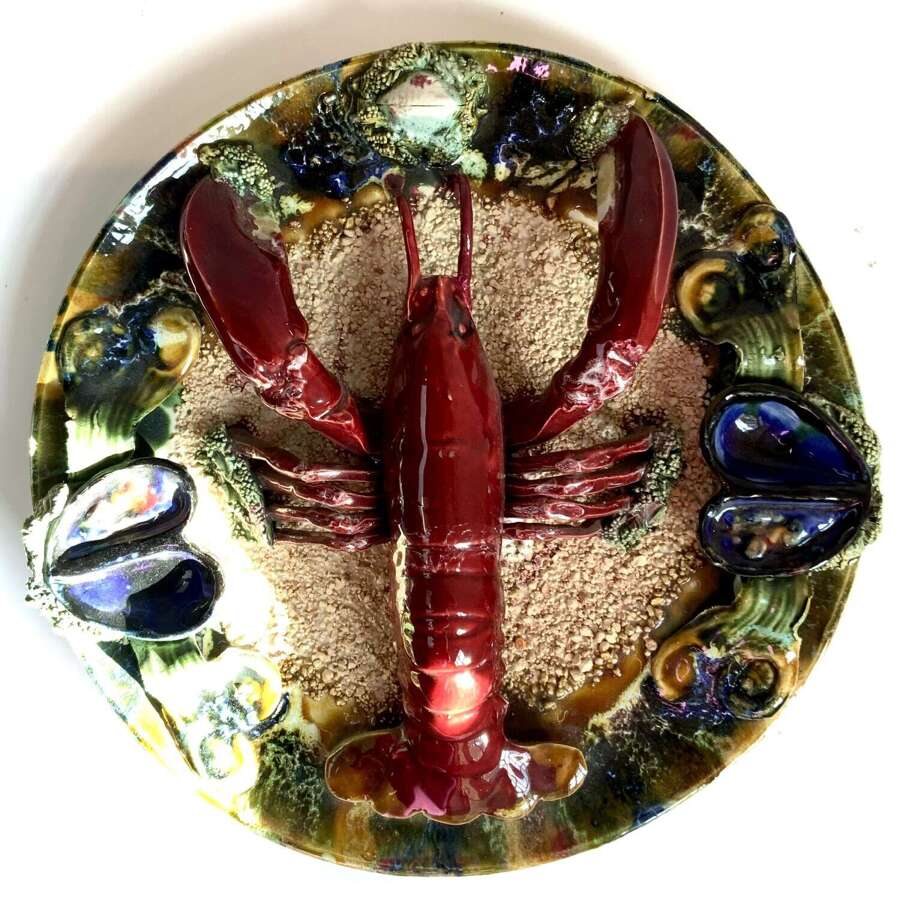A Good &lsquo;Faian&ccedil;as das Caldas&rsquo; Portuguese Faience Majolica Palissy Type Lobster Plate