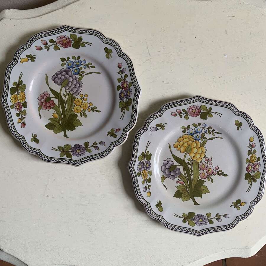 A Pair of Vintage French Tin Glazed Pottery Fa&iuml;ence Plates
