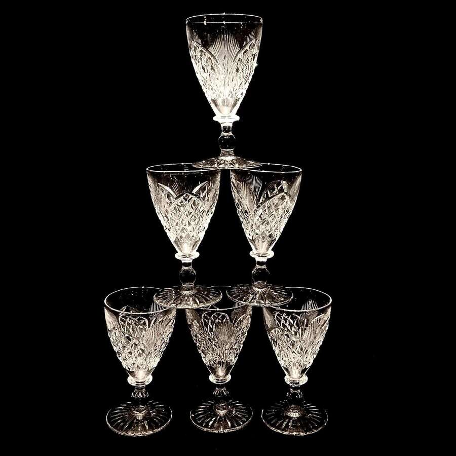 A Set of Six (6) Very Fine Cut Crystal Port or Sherry Glasses&nbsp;