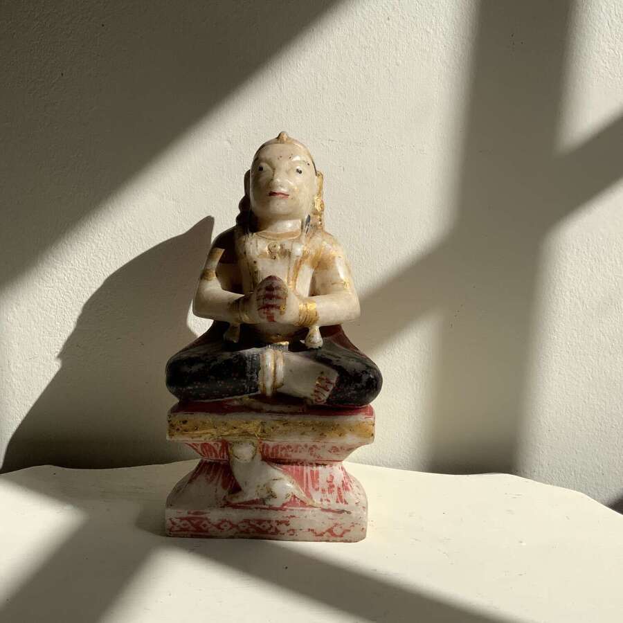 A 19th Century Antique Indian Painted Alabster Figure, Possibly the Goddess Durga