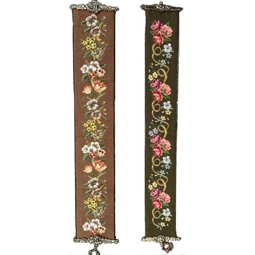 Two Well-Worked Brass-Mounted Needlepoint Tapestry ‘Bell Pulls’