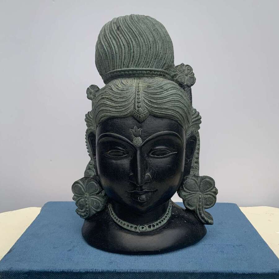 A Well Carved & Polished Heavy Black Stone Buddha or Guanyin Bodhisattva Head