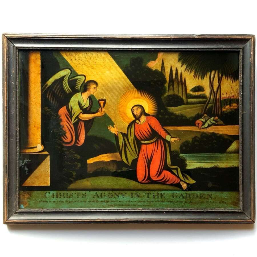&ldquo;Christ&rsquo;s Agony in the Garden&rdquo; Regency Religious Reverse Glass Mezzotint Print