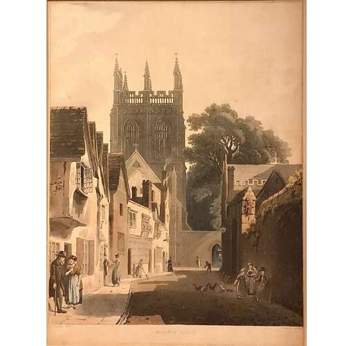 “Magpie Lane” (Oxford) Aquatint by John Bluck after Augustus Charles Pugin