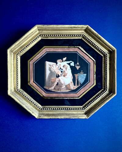 “The Origin of Painting” Francesco Bartolozzi (1728-1815) Neoclassical Stipple Engraving
