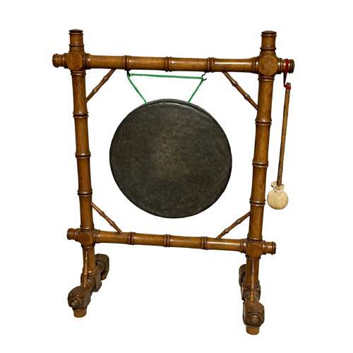 A Substantial Victorian Country House Faux Bamboo Framed Bronze Dinner Gong