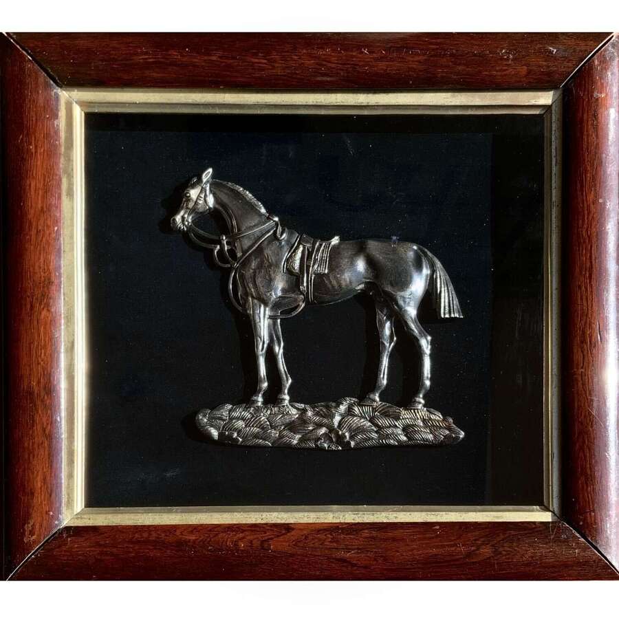Large Victorian Polished Steel Equestrian Horse Plaque, Circa 1850s