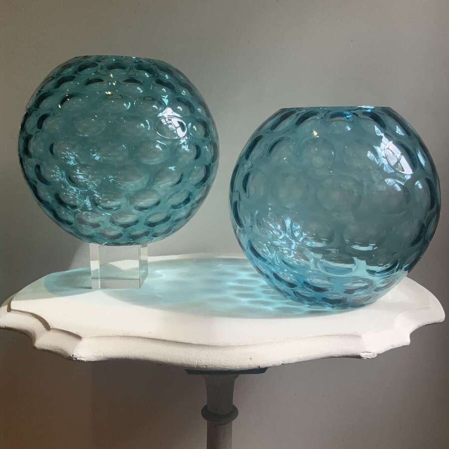 A Stunning Pair Large Size Mid-Century Modern Borske Sklo "Olives" Pattern Glass Bowls