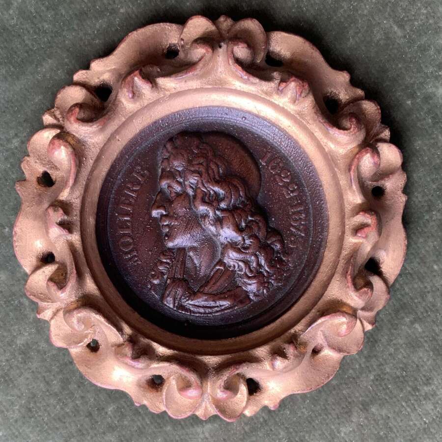 Jean-Baptiste Moli&egrave;re framed uniface clich&eacute; bronze plaque or medal