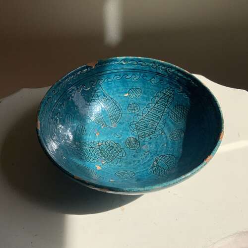An Islamic Turquoise Glazed Terracotta Pottery Bowl From Istalif [Estalif] Afghanistan