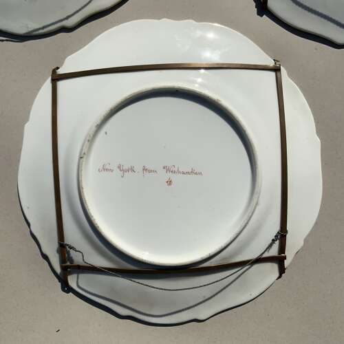 An Unusual Set of Three C19th Porcelain Dessert Plates Hand-Painted With American Views