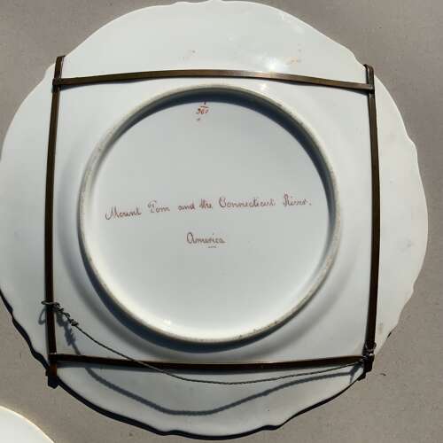 An Unusual Set of Three C19th Porcelain Dessert Plates Hand-Painted With American Views