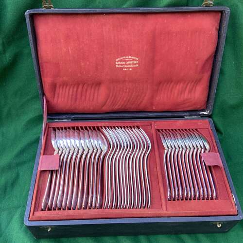A Christofle Belle Époque Era ‘Contours Japonais’ Pattern Silverware Cutlery Canteen