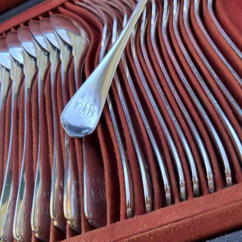 A Christofle Belle Époque Era ‘Contours Japonais’ Pattern Silverware Cutlery Canteen